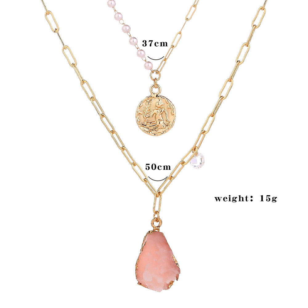 Pink Water Drops Imitation Natural Stone  Retro Human Shape  Necklace display picture 3