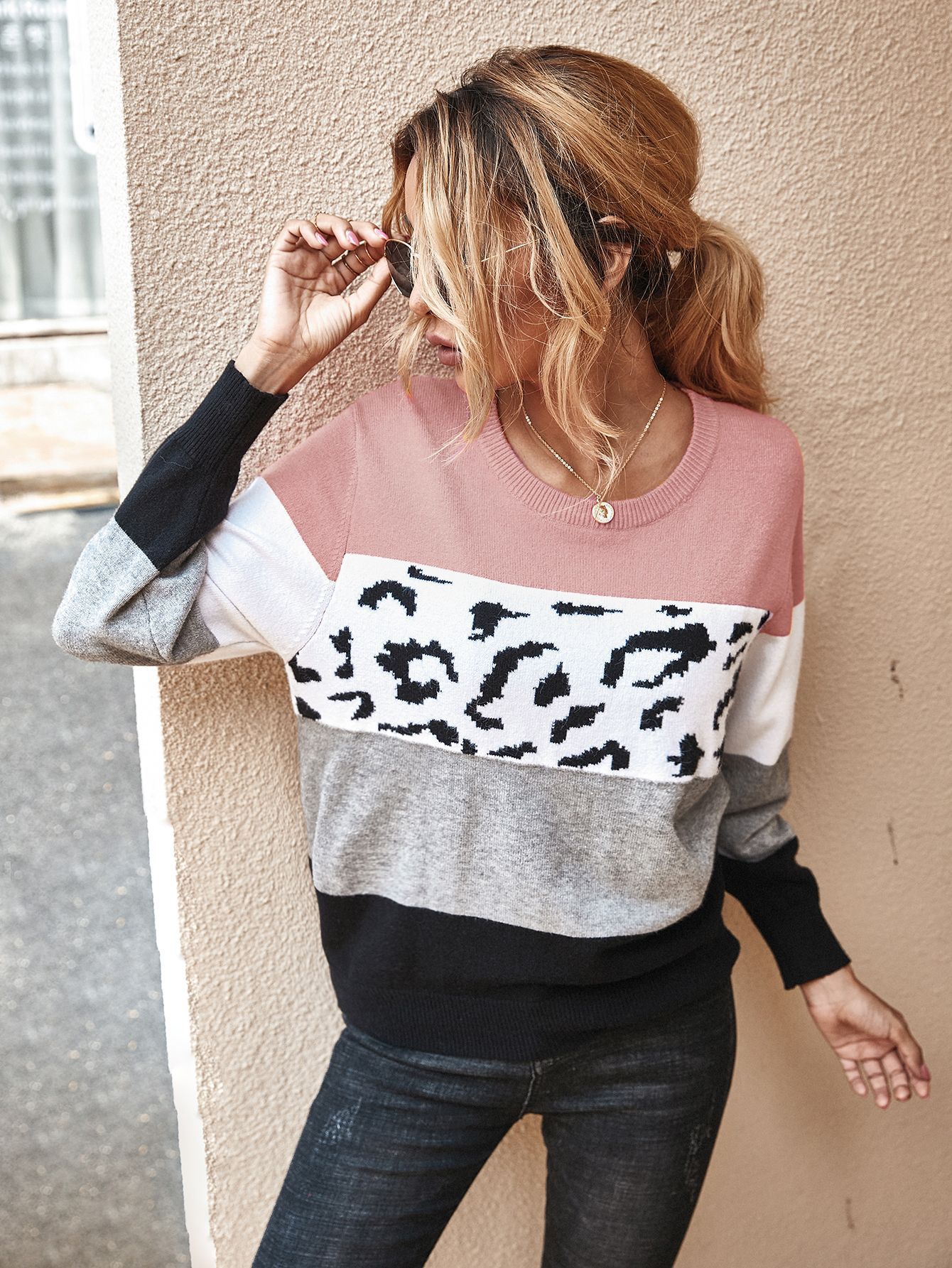 autumn and winter color block sweater NSDY7673