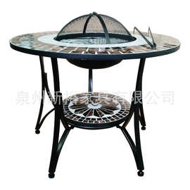 高端会所冬季烤火取暖炉 高端圆形铁配瓷砖纹理烧烤炉