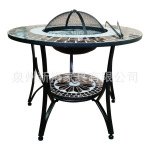 高端会所冬季烤火取暖炉 高端圆形铁配瓷砖纹理烧烤炉