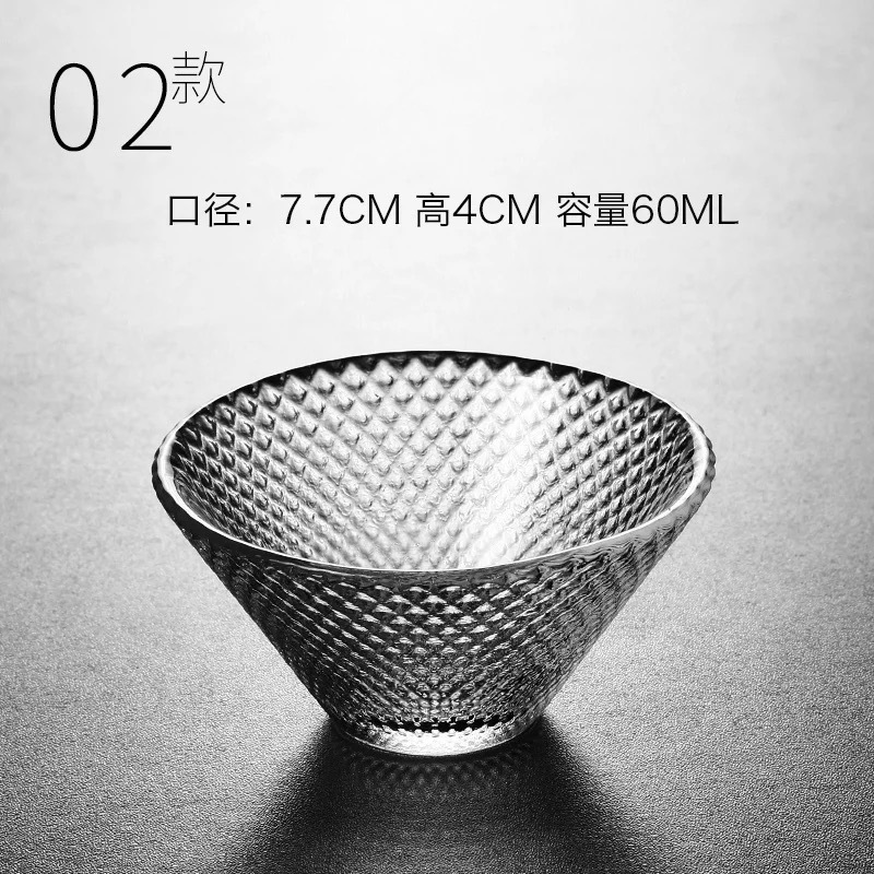 Estilo japonés hecho a mano patrón de martillo de vidrio pequeña taza de té engrosada resistente al calor taza de té transparente Master Cup Kung Fu taza individual