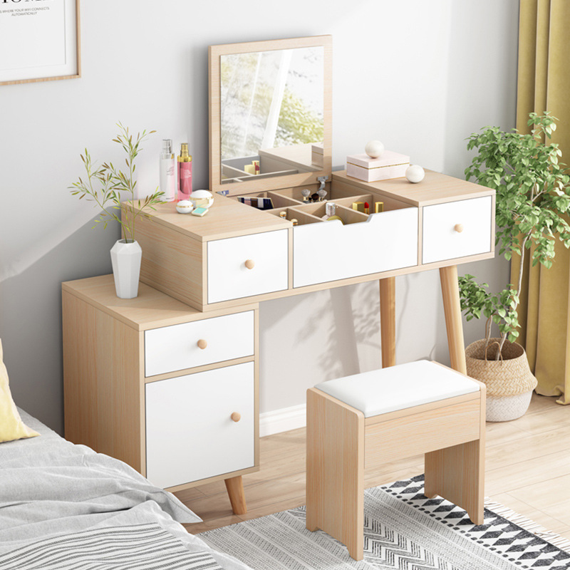 化妆桌梳妆台卧室小户型单人现代简约网红ins风化妆台床头柜一体