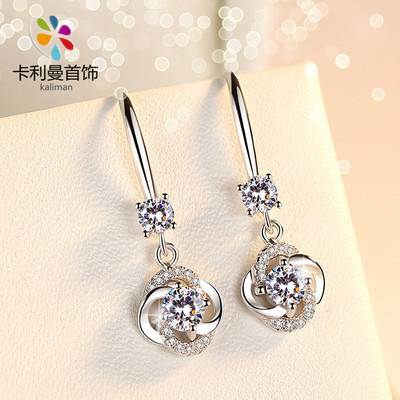 925純銀耳墜女 旋轉四葉草耳飾品民族風花卉水鑽複古時尚氣質耳環