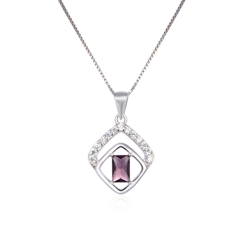 Japonés y coreano s925 collar de plata de la mujer elegante moda geométrica cristal colgante simple diamante incrustado joyería fuente fábrica