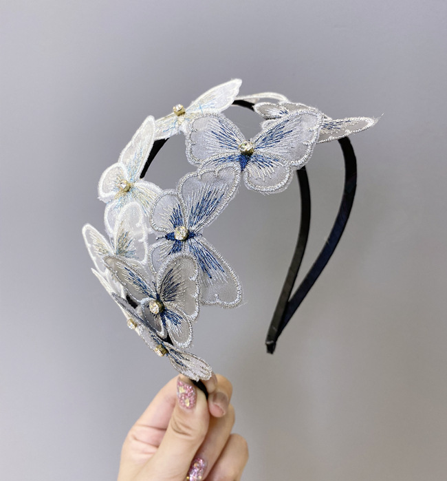 Korea Simulation Butterfly Hair Band Fairy Princess Pearl Rhinestone Fine Edge Hair Hole Lace Anti-skid Headband Women's Hair Hole Wholesale Nihaojewelry display picture 6