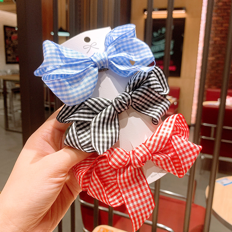 Korean Side Clip Girl Sweet Hair Accessories Red Plaid Bow Hairpin Wholesale Nihaojewelry display picture 1