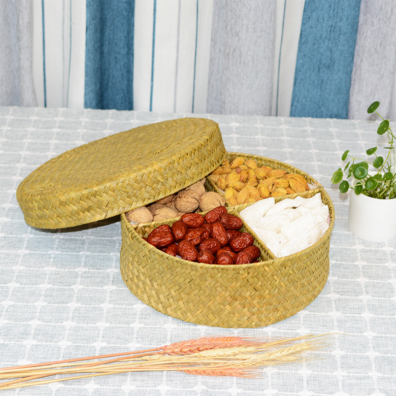 手工编织应节杂果盘带盖零食分格盒土特产原生态食品包装盒