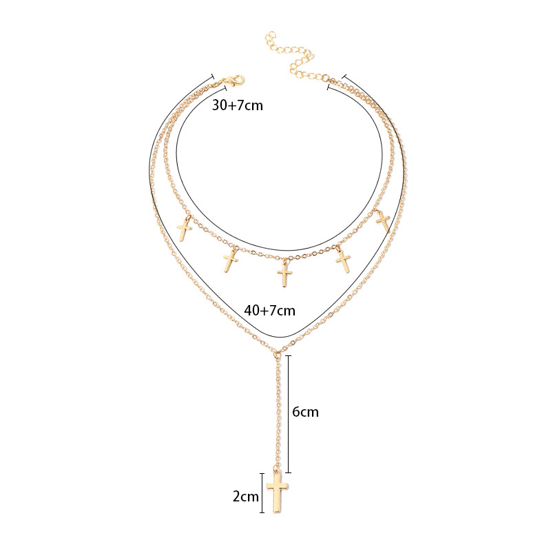 10g Weight Necklace Classification Wedding, Travel Occasion Women'S Gender Gold Color Multi-layer Tassel Cross Necklace 无