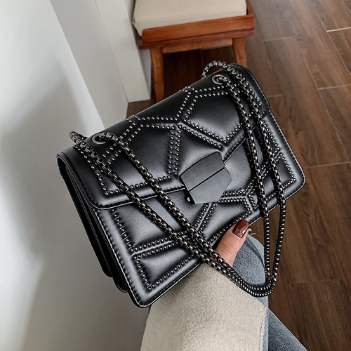 Cross-border wholesale new black women's handbags  fashionable Korean version chain single shoulder crossbody PU small square bag
