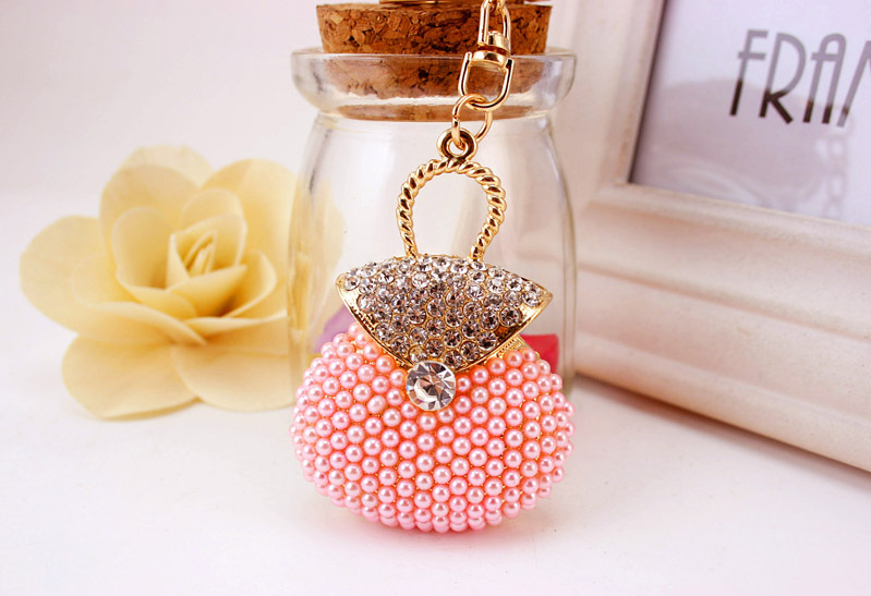 45g Weight Alloy, Metal Material Heart Pattern Women'S Gender Pink, Purple, Peach Color Rhinestone Pearl Handbag Keychain 7