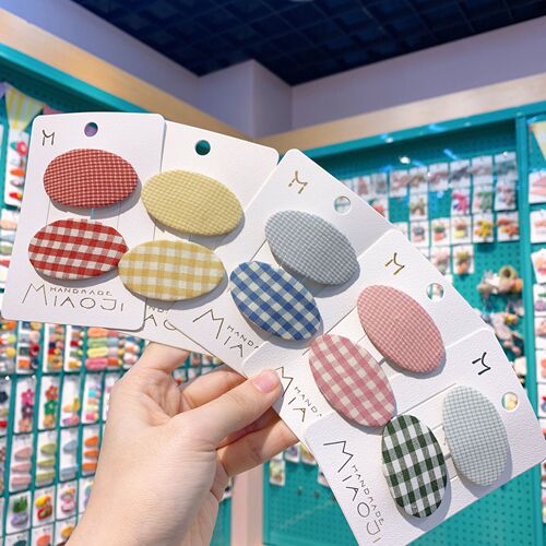 Children's fabric plaid hairpin small fresh oval side clip set cute BB clip baby headwear accessories
