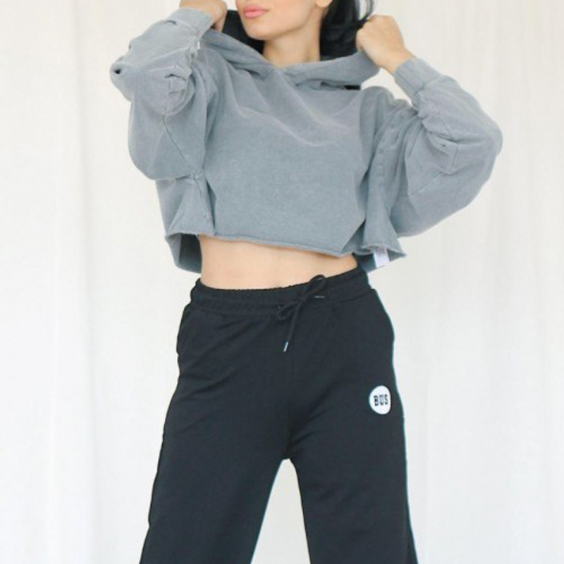 loose hedging short cropped hooded cotton sweatshirt NSMEI55086