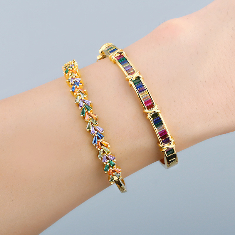 Color zircon bracelet women original fashion colorful geometric open bracelet boutique jewelry whole