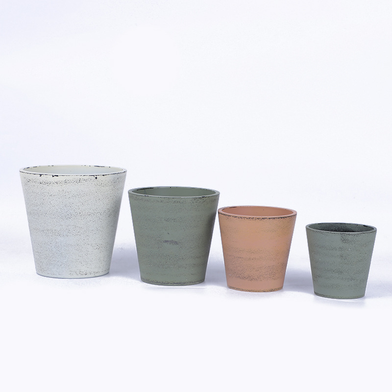 New melamine flowerpots with factory vintage and retro charm, creative round, simple Nordic style landscape art in stock detail image 2