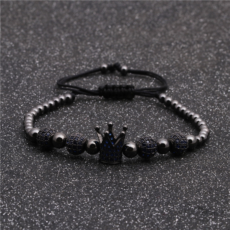 Fashion Micro Inlaid Blue Zirconia Crown Diamond Ball Woven Bracelet display picture 5