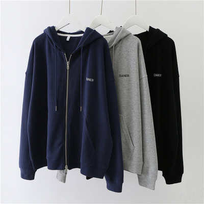 Cardigan sweater women chic motion leisure time spring and autumn new pattern student Versatile Hooded Lazy fashion Easy coat