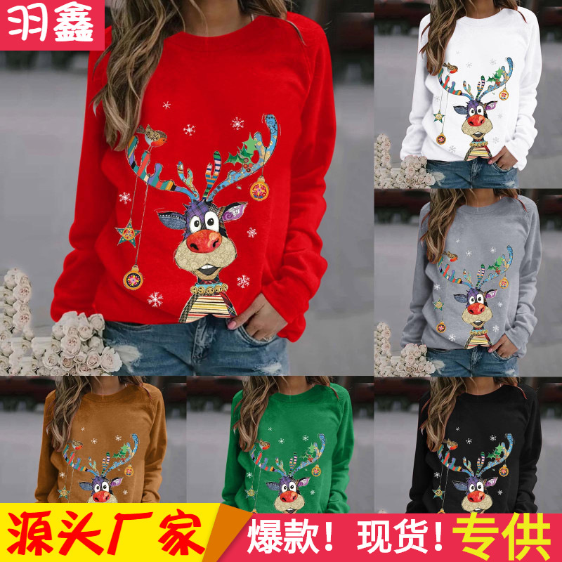 Amazon eBay wish AliExpress independent station Christmas pattern printed long sleeve round neck sweater women Amazon eBay wish AliExpress independent station Christmas pattern printed long sleeve round neck sweater women