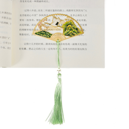 2pcs Chinese folding fan bookmarks brass metal color bookmark tourism scenic spots commemorative gifts