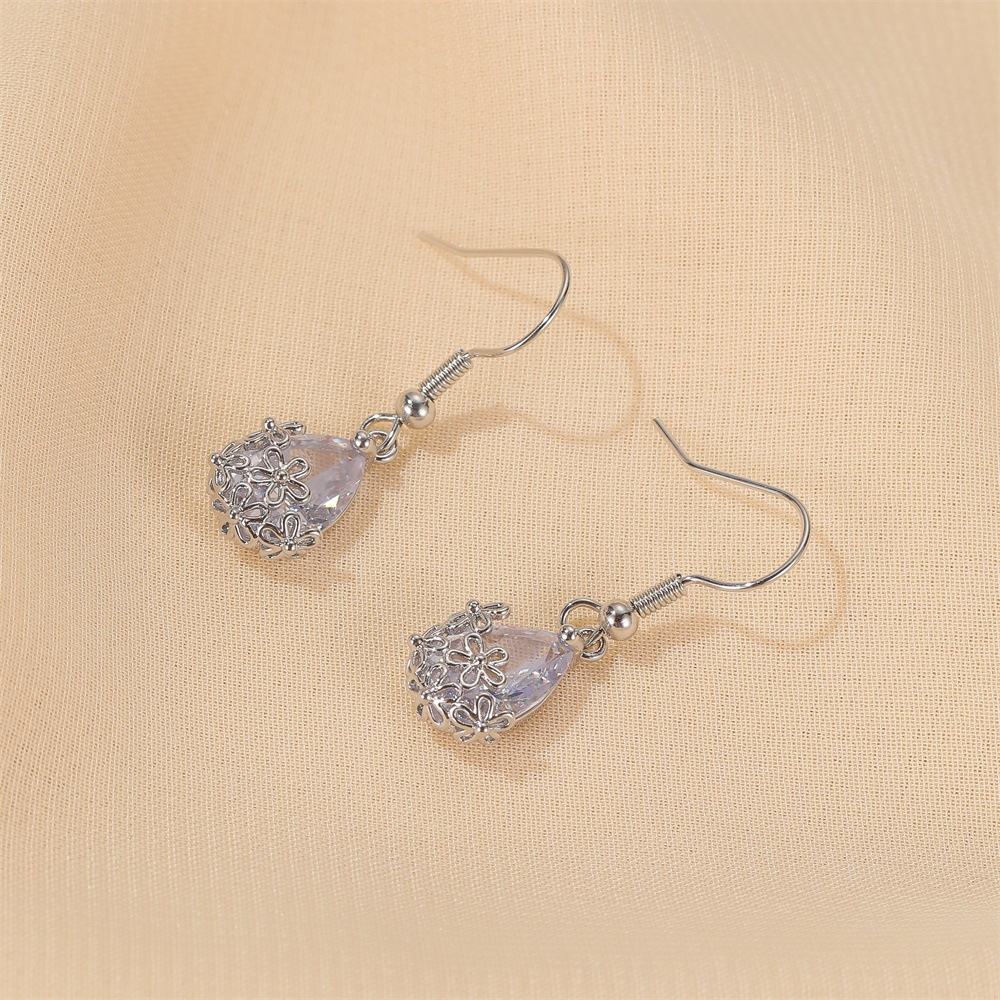 New Earrings Fashion Shiny Zircon Water Drop Earrings Hollow Crystal Flower Earrings Ear Hooks Wholesale Nihaojewelry display picture 6