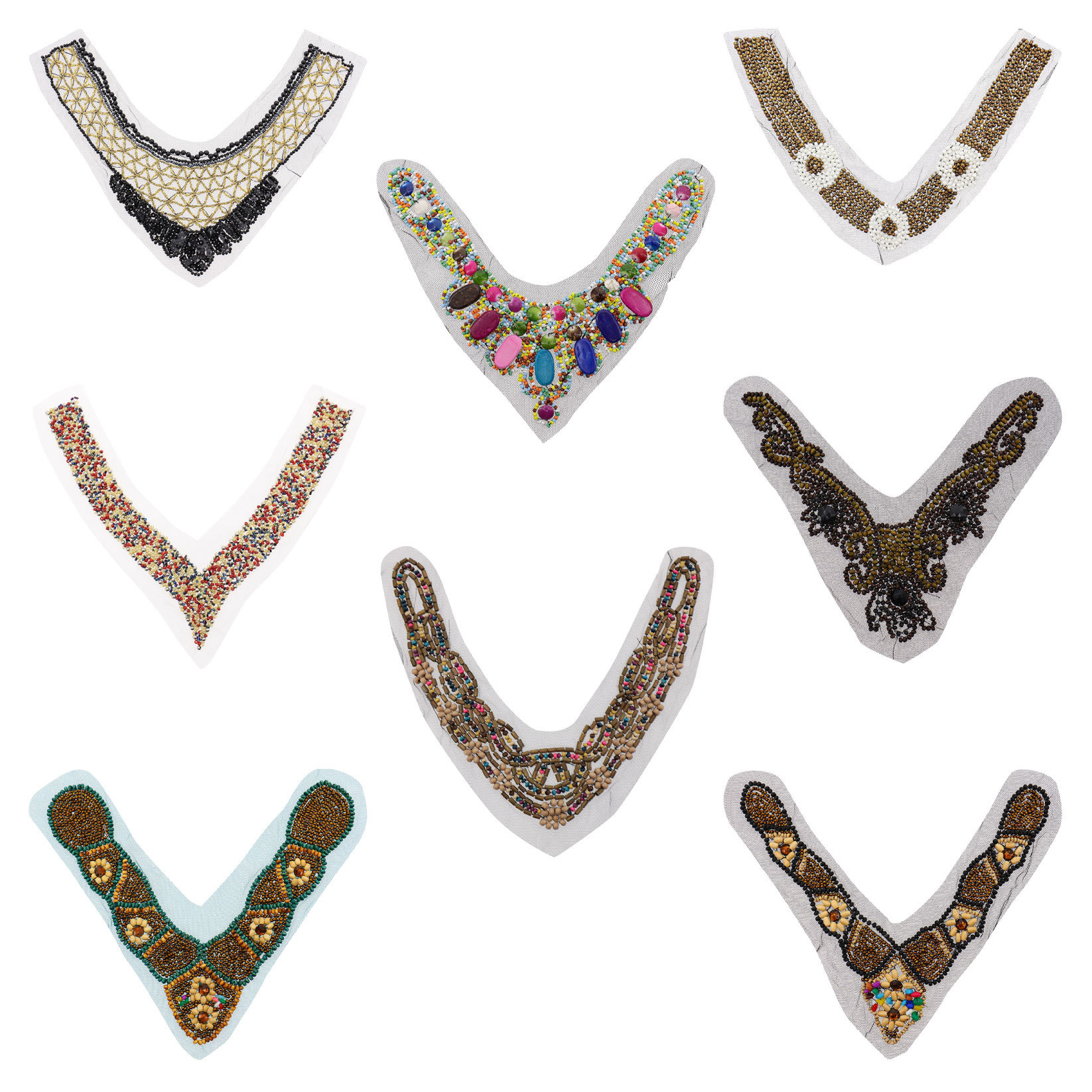 嘀嗒猫时尚手缝钉珠领子 波西米亚风格来图 串珠装饰衣领