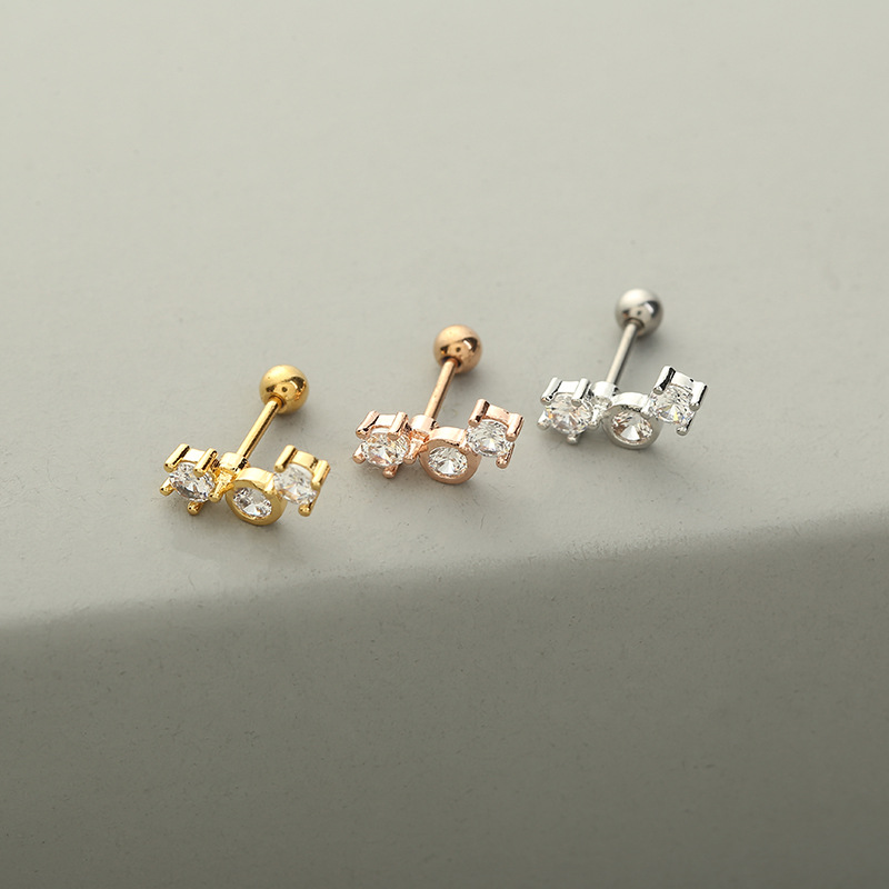 Fashion Solid Color Copper Ear Studs Inlay Pearl Zircon Copper Earrings 1 Piece