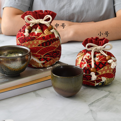 Tea set, tea cup, built-in cup storage cloth bag, tea can storage cloth bag, master single cup drawstring cotton bag with logo