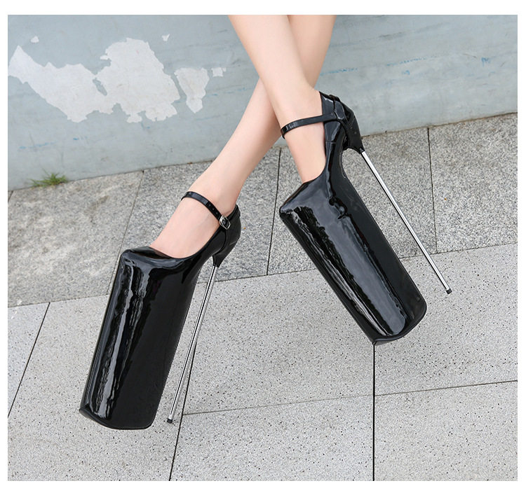 Giày cao gót nữ gót nhọn siêu cao trên 8 cm mũi tròn — Màu đen, Màu đỏ, Đỏ đào chi tiết 21