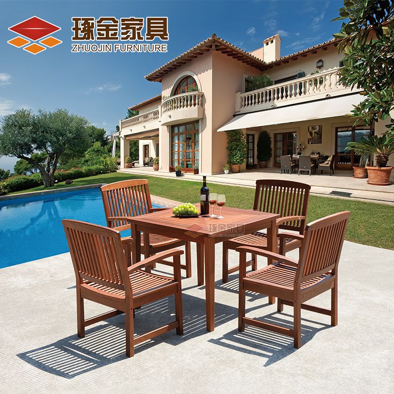 Outdoor solid wood dining table and chair set courtyard restaurant leisure wood table beach lounge chair simple folding chair swing bar chair