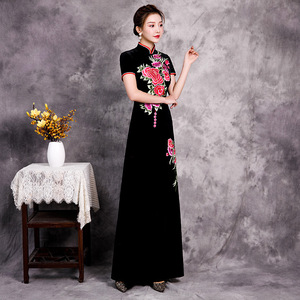 Chinese Dress Qipao Style can wear cheongsam gold velvet dress national large women