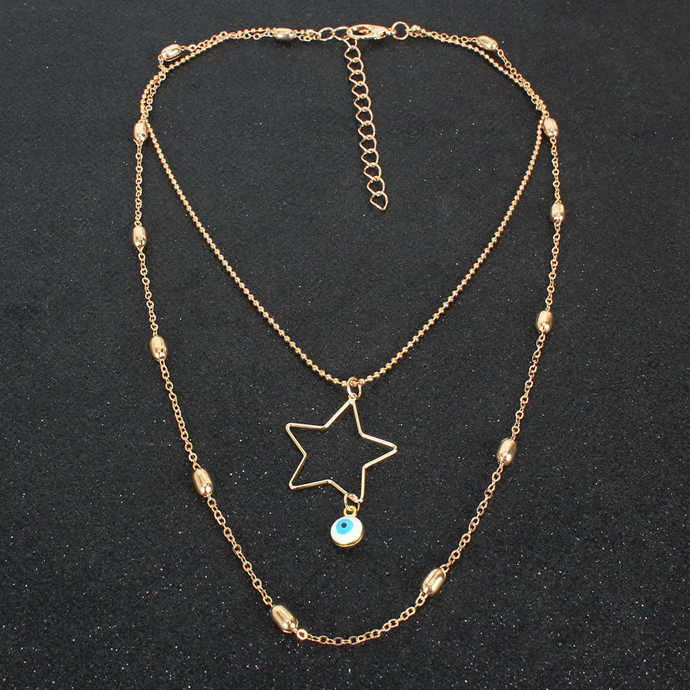 Simple Retro Gold Star Small Eyes Pendant Necklace Multilayer Alloy Necklace display picture 2