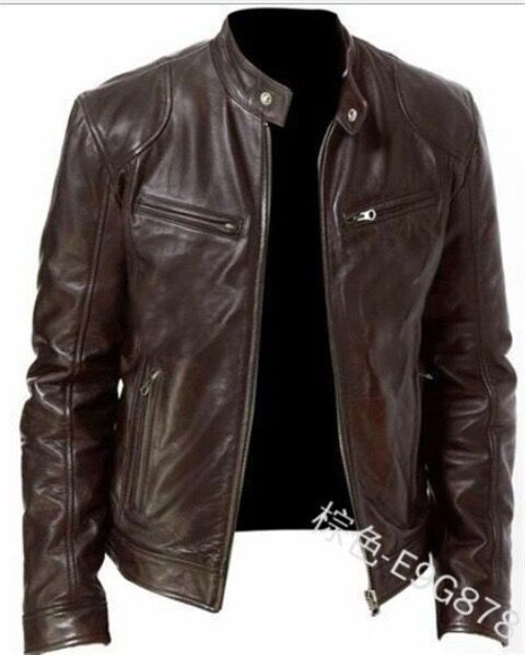 Winter Business Gentleman Warm Zipper Cardigan Pocket Leather Jacket