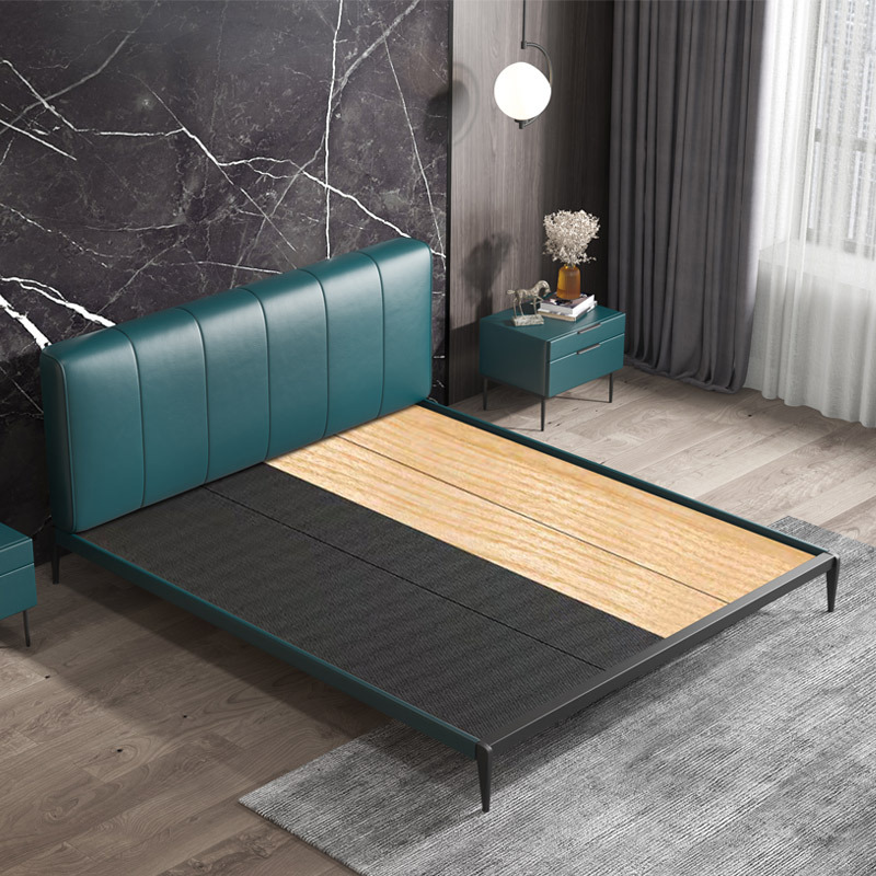 Cama doble de cuero genuino minimalista italiana Yihai Xuan de 1.5m, cama nórdica suave de 1.8m, cama de matrimonio sencilla estilo ins, estilo ligero de lujo