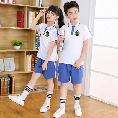 小学生校服运动会班服纯棉夏装中学生统一校服儿童蓝白短袖套装