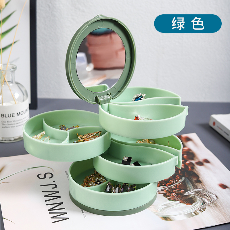 厂家新一代四层首饰盒化妆镜饰品盒360度旋转化妆饰品收纳箱详情9