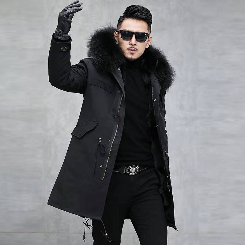 派克服中長款仿皮水貂毛內膽狐狸毛領冬季外套男2021新款跨境