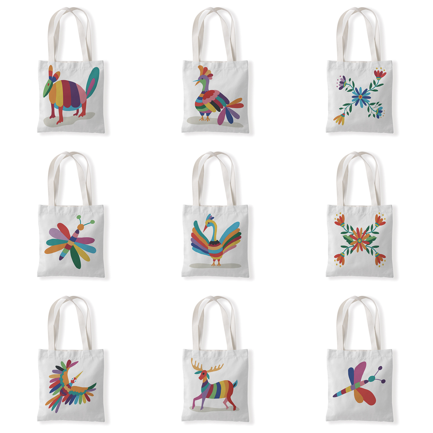 彩色动物剪影印花帆布袋单肩袋休闲百搭包手拎零钱袋环保购物袋