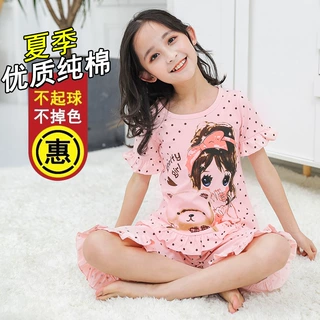 纯棉女童睡衣2023夏季新款卡通美女公主家居服中大童睡衣两件套装