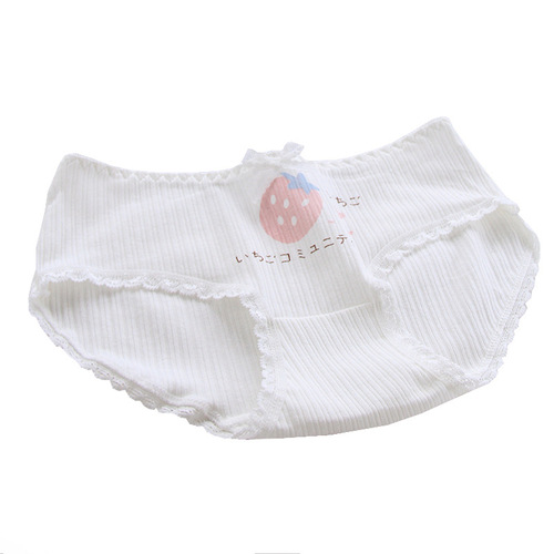 Cute and sweet girl's briefs with love strawberry bow, hip-covering pure cotton crotch mid-waist women's underwear 0749