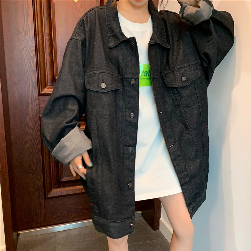 Neuheiten Frühjahr/Herbst 2022: Trendige, lockere Oversize-Jeansjacke im BF-Style mit langen Ärmeln im Retro-Look für Damen_voghion.com