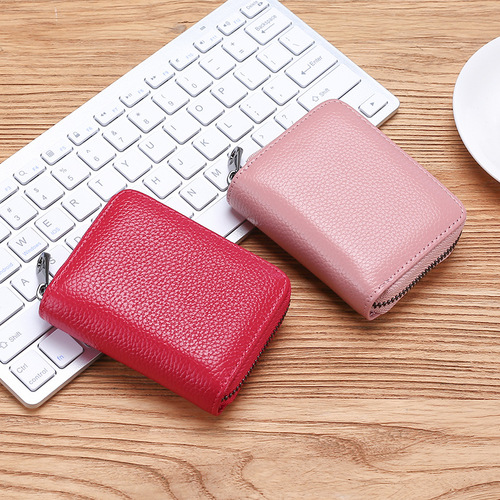 First-layer cowhide accordion card holder for men and women, anti-degaussing, anti-theft, large-capacity card holder, ultra-thin and compact card holder coin purse