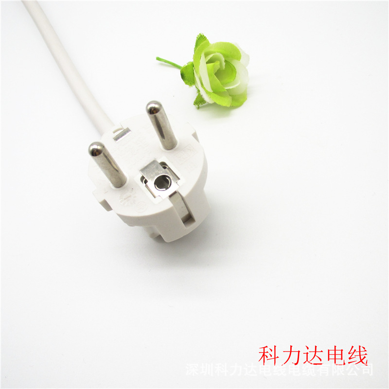 工厂制造白色欧标三插品字尾电源线 三插三芯电源线