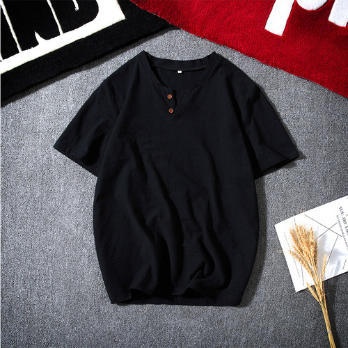 Summer Japanese Style Linen Short-Sleeve T-Shirt for Men in Large Size Cotton-Linen Half-Shirt Thin Model T-Shirt with Chinese Style Top for Men