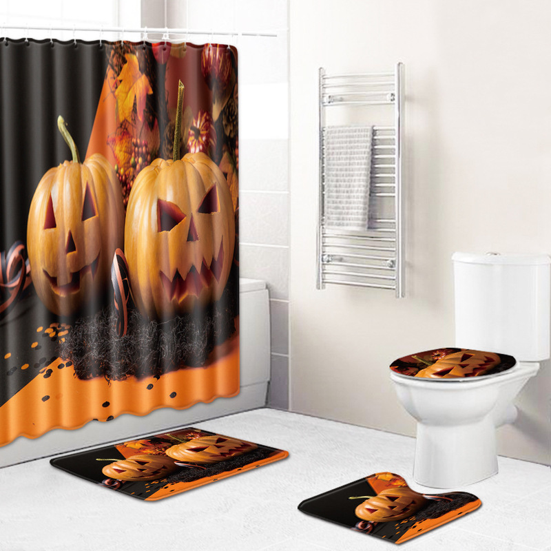 Cross-border New Halloween Bathroom Toilet Mat Four-piece Printed Towel Living Room Large Carpet for Hair