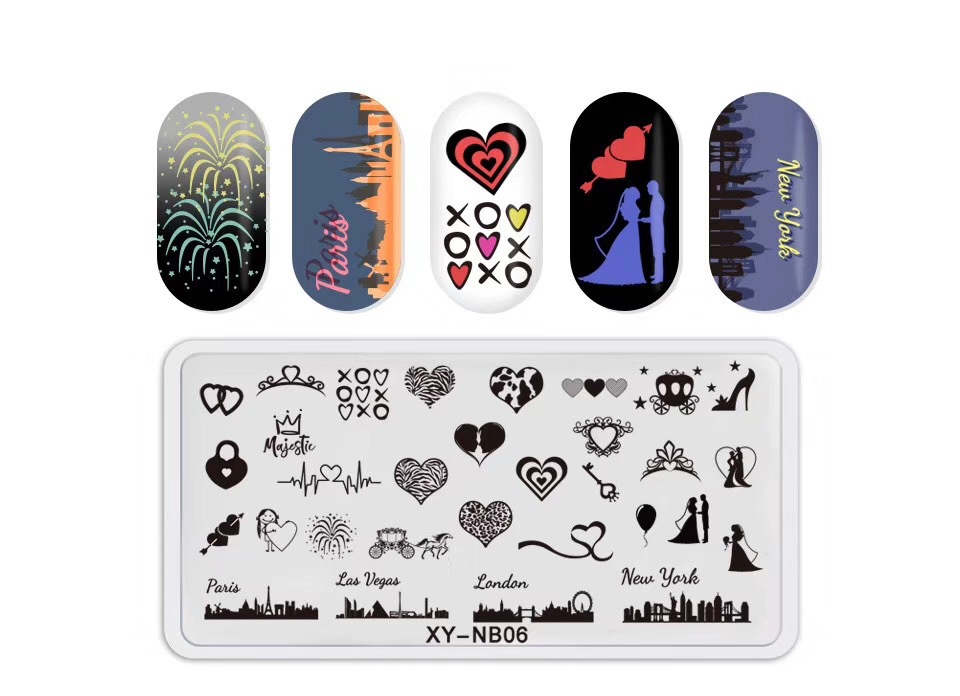 Nueva plantilla de impresión de uñas DIY película Azul de impresión de uñas esmalte de uñas placa de acero pintada XY-NB16