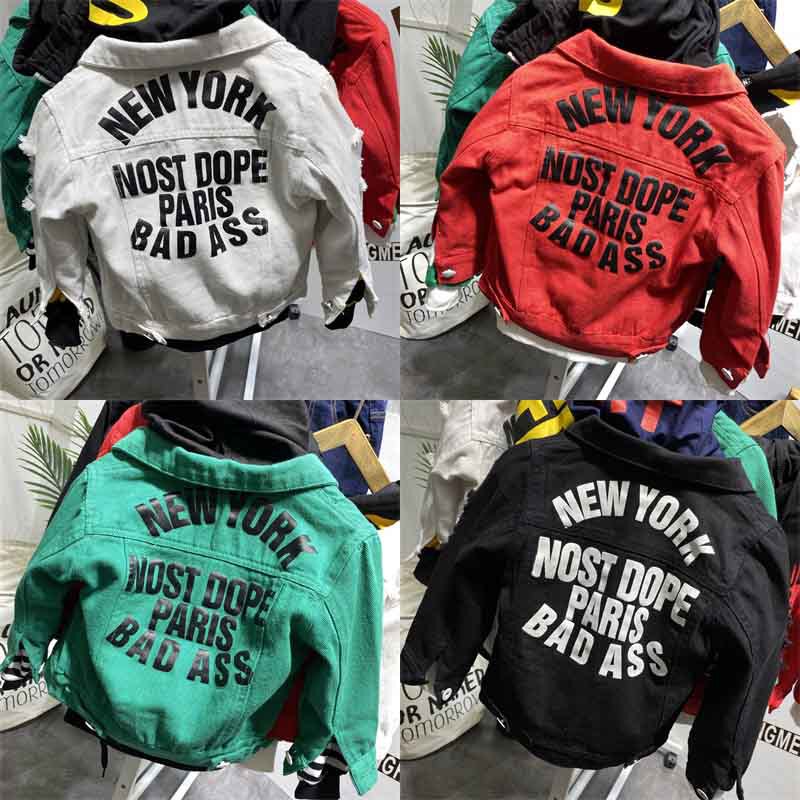 Children's Clothing Children's Coat Spring and Autumn Single Wear Denim Coat Baby Wear Thin Fashion Shirt Top Black and White Red and Green