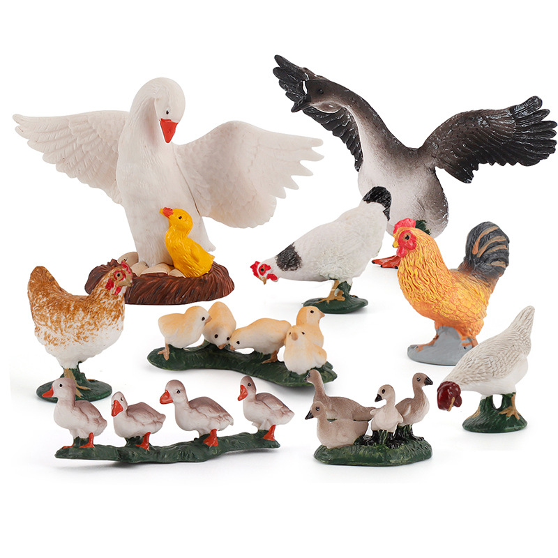 Exportación transfronteriza nuevos niños simulación granja aves modelo animal pollo pato ganso arena bandeja combinación 11 piezas conjunto adornos