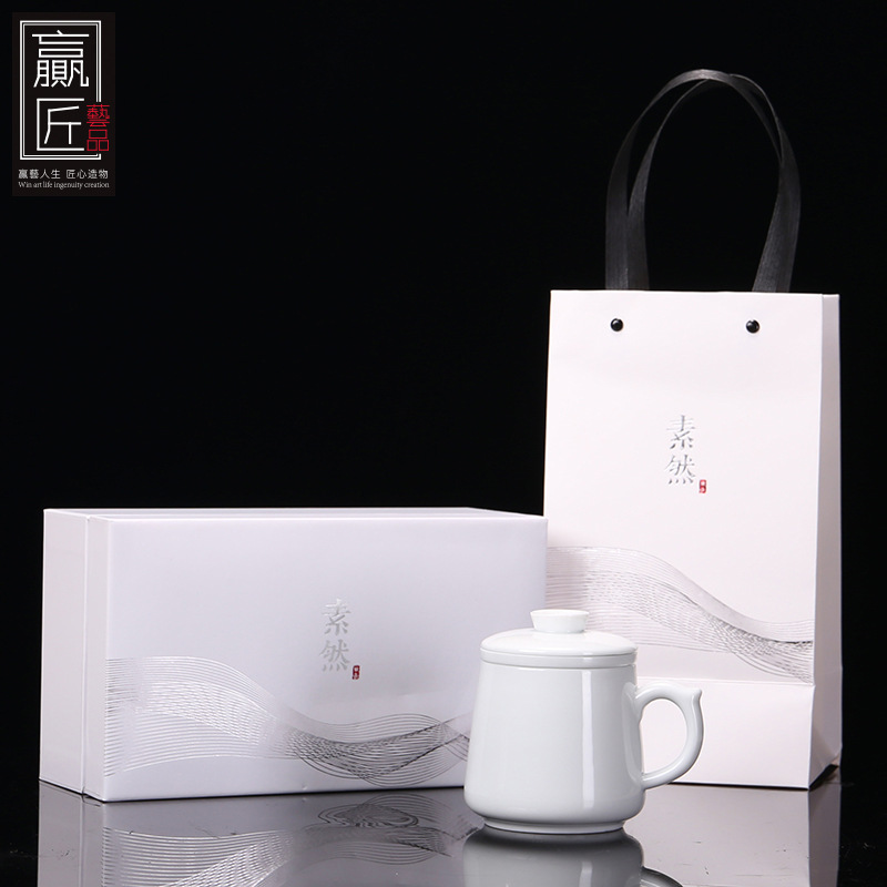 Winjiang esmalte Taza de cerámica té separación personal Oficina taza de té con tapa logo letras