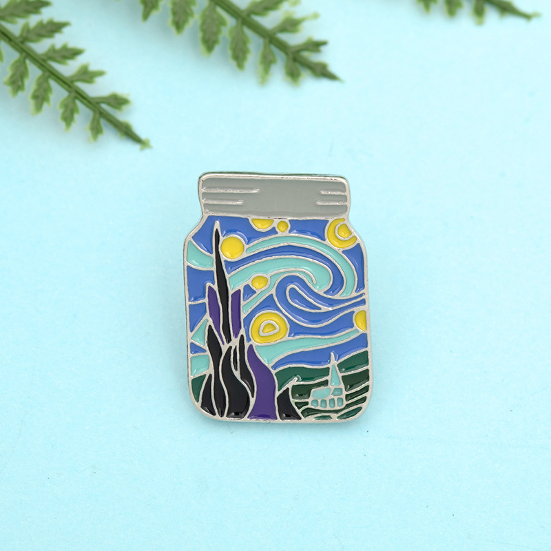 Creative New Van Gogh Starry Sky Moon Ing Bottle Series Brooch display picture 3