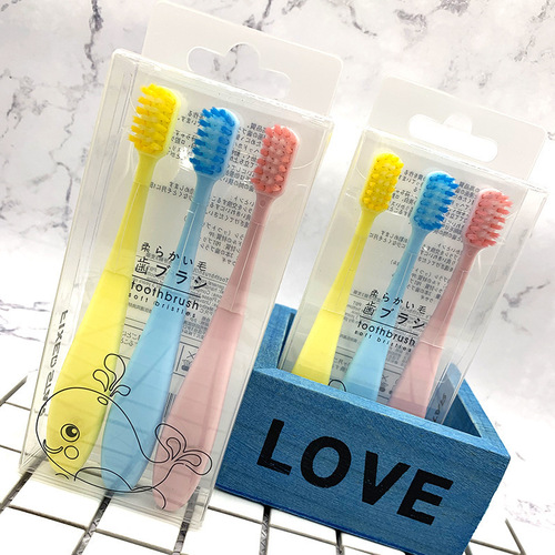 T children's toothbrush set of 3 cartoon children's soft bristle toothbrush set macaron color factory direct sale