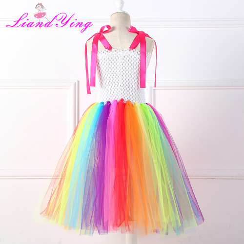 Children's Lollipop Dress, Mesh Tulle Tutu Skirt – Candy-Colored Rainbow Design for New Year’s Day Performance & Dance Wear, Girls’ Formal Gown